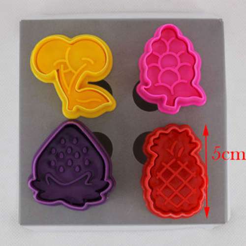 4 pc Fruit Plunger Cookie Cutter Set - Click Image to Close
